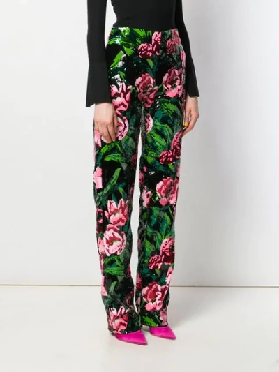 RICHARD QUINN SEQUIN ROSE STRAIGHT-LEG TROUSERS - 绿色