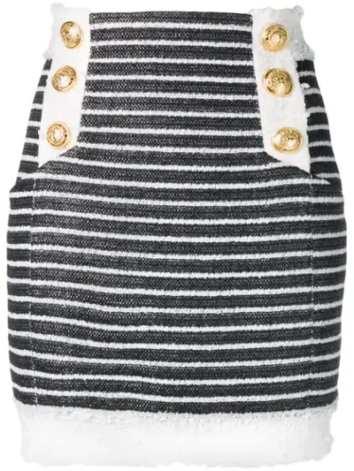 Shop Balmain Stripped Tweed Mini Skirt In Black