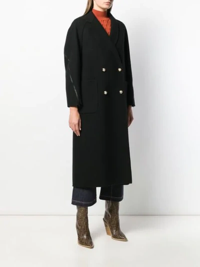 Shop Fendi Zip Details Long Coat In Black