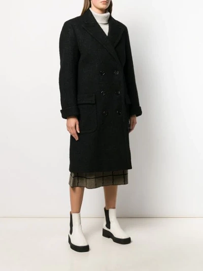 Shop Marni Textured Double Breasted Coat In Black