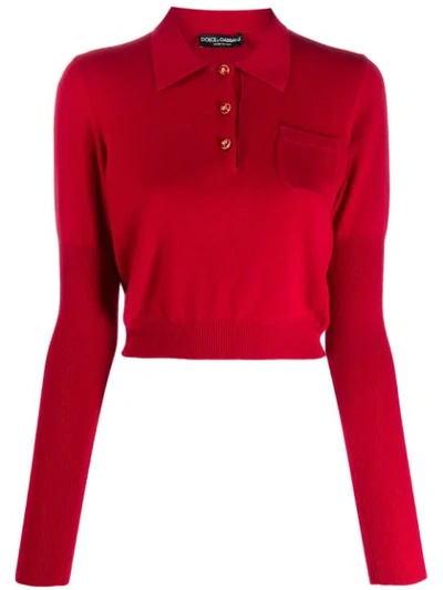 Shop Dolce & Gabbana Cropped Polo Jumper In Red