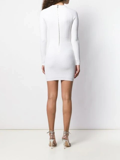 Shop Balmain Knitted Bodycon Dress In White