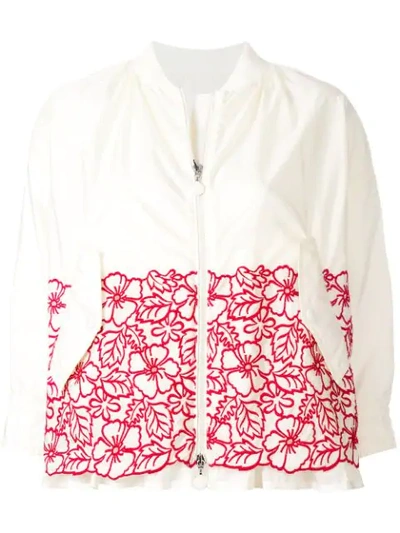 Shop Moncler Floral Embroidered Jacket In White