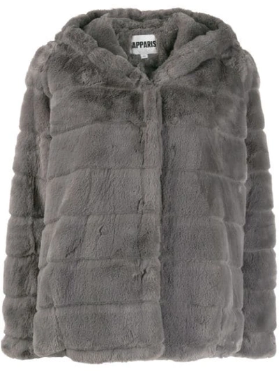 Shop Apparis Hooded Faux-fur Jacket In Grey