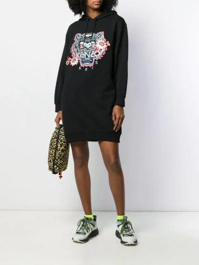 Shop Kenzo Tiger Motif Hoodie Dress In Black