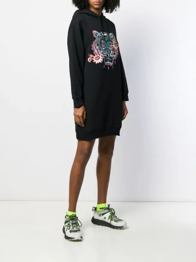 Shop Kenzo Tiger Motif Hoodie Dress In Black