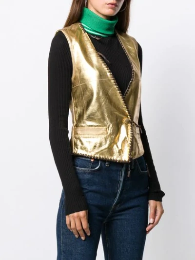 Shop Golden Goose Shiori Metallic Waistcoat In Brown/gold/a3