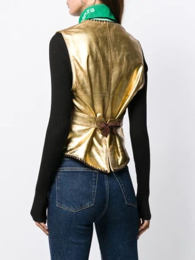 Shop Golden Goose Shiori Metallic Waistcoat In Brown/gold/a3