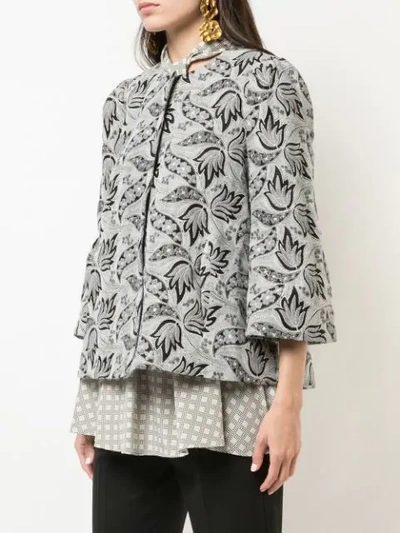 Shop Co Embroidered Cropped Sleeves Jacket - Grey