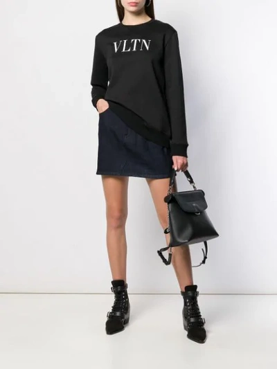 Shop Valentino Vlogo Printed Denim Skirt In Blue