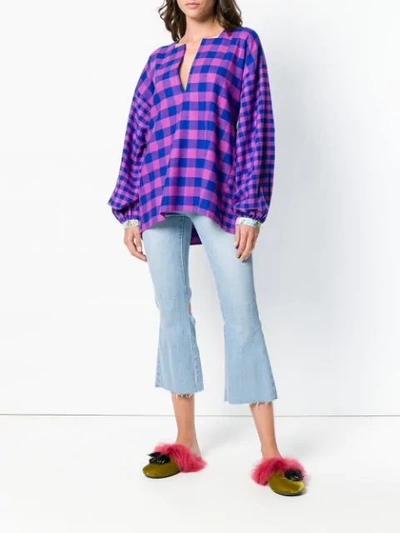 Shop Natasha Zinko Checked V-neck Oversize Blouse - Purple