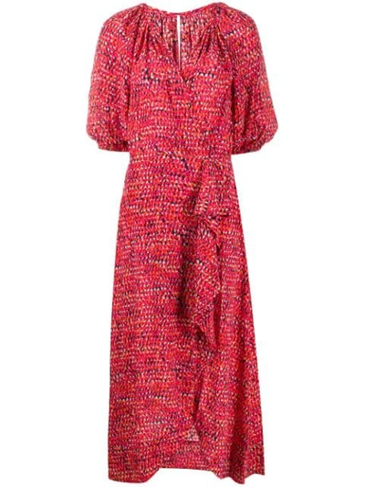 Shop Saloni Printed Midi Dress In Red
