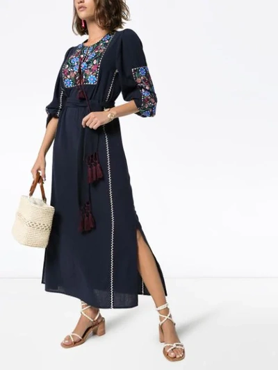 Shop Figue Joni Floral-embroidered Maxi Dress In Blue