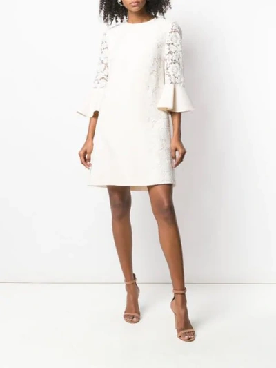 Shop Valentino Heavy Lace Dress In Neutrals