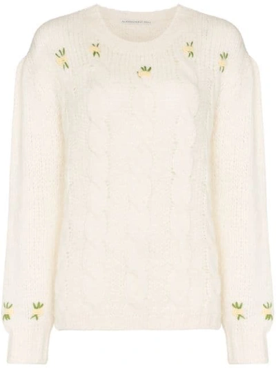 ALESSANDRA RICH FLORAL-EMBROIDERED JUMPER - 白色