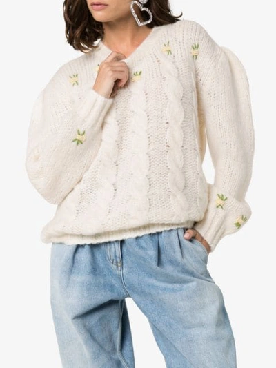 ALESSANDRA RICH FLORAL-EMBROIDERED JUMPER - 白色