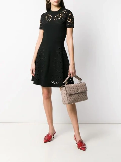 Shop Valentino Cut Work Embroidered Dress In 0no Black