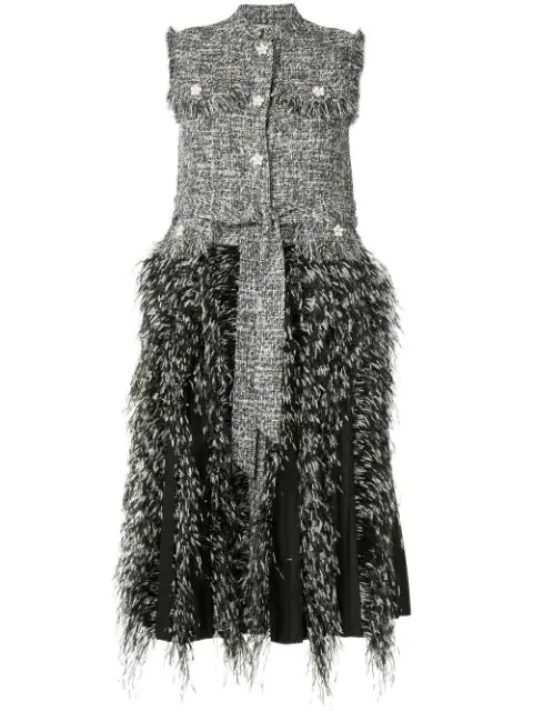 Huishan Zhang Tweed Feather Trimmed Dress In Multicolour Modesens
