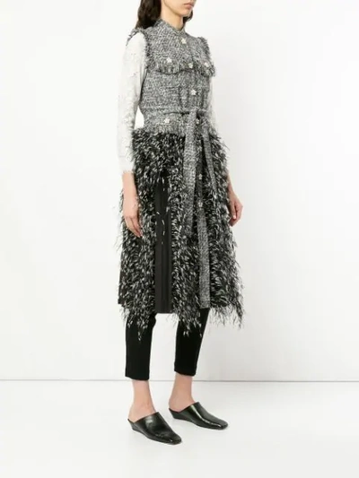 Shop Huishan Zhang Tweed Fringed Sleeveless Coat - Multicolour