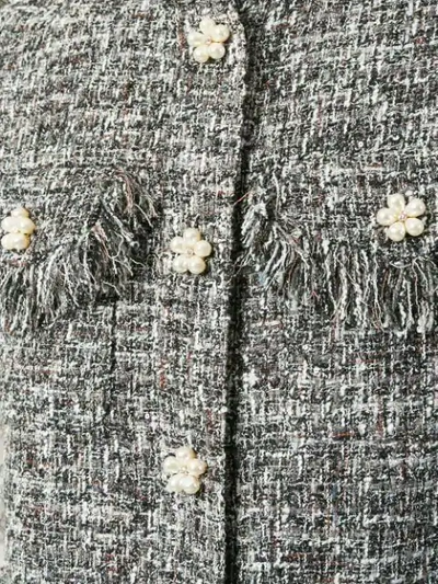 Shop Huishan Zhang Tweed Fringed Sleeveless Coat - Multicolour