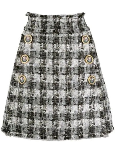 Shop Dolce & Gabbana Checked A-line Skirt In White