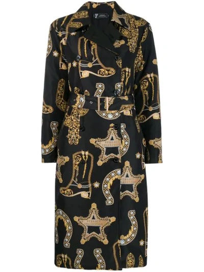 Shop Versace Trenchcoat Mit Logo-print In Black