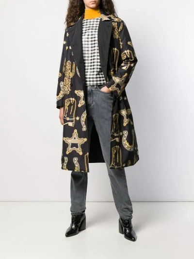 Shop Versace Trenchcoat Mit Logo-print In Black