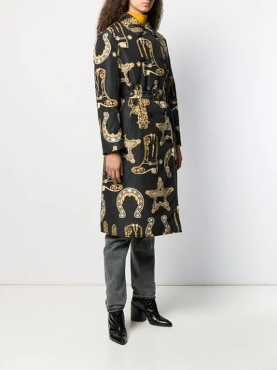 Shop Versace Trenchcoat Mit Logo-print In Black