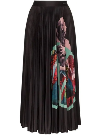 Shop Valentino X Undercover Vlogo Lovers Print Pleated Midi Skirt In Black