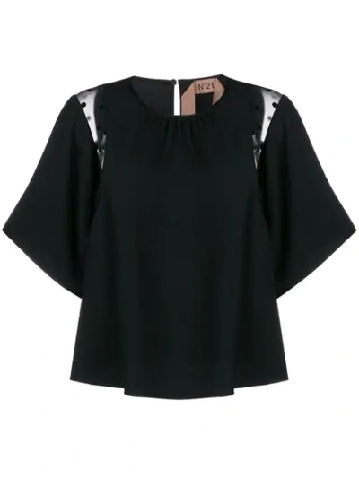 Nº21 SHEER PANELS OVERSIZED T-SHIRT - 黑色