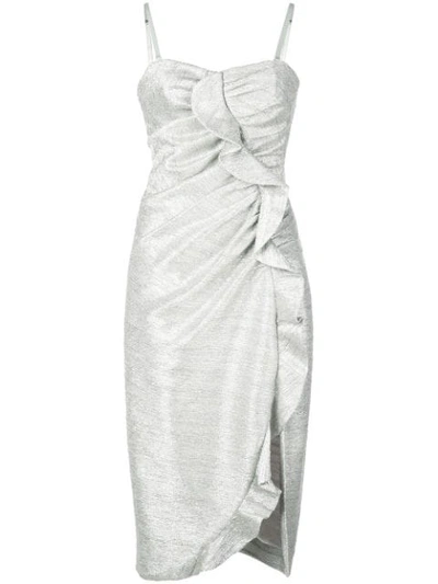 Shop Jonathan Simkhai Metallic Plisse Lame Ruffle Dress In Silver