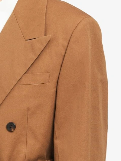 Shop Prada Poplin Double Breasted Coat In Brown