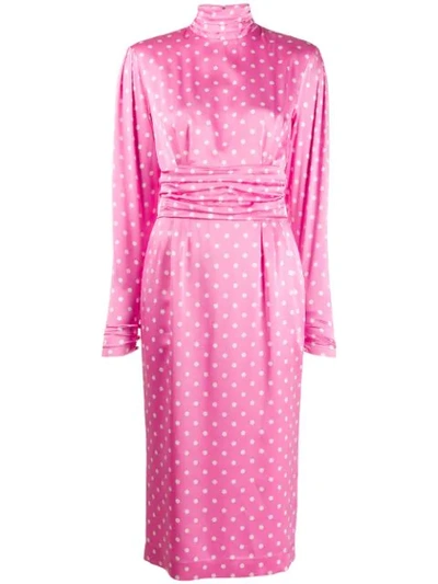 Shop Alessandra Rich Polka Dot Midi Dress In Pink