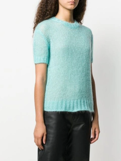 Shop Prada Short-sleeve Knitted Sweater In Blue