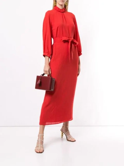 Shop Cefinn Belted Midi Dress In Red