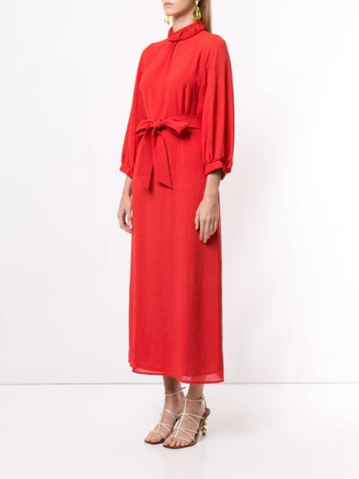 Shop Cefinn Belted Midi Dress In Red