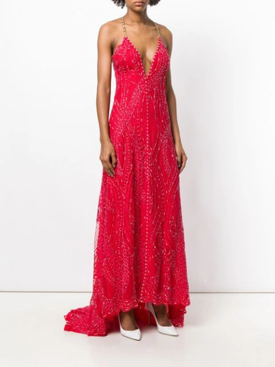 Shop Alessandra Rich Embroidered Plunge Dress In Red