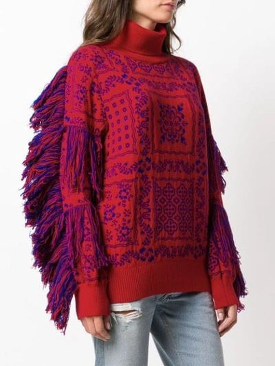 Shop Sacai Fringed Turtleneck Sweater In Red