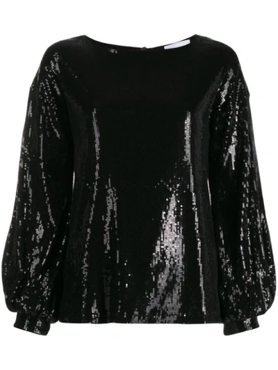 Shop Dondup Sequinned Puff-sleeve Blouse In 999 Nero