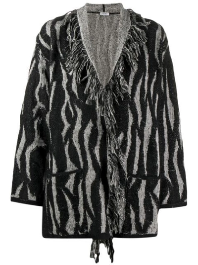 Shop Liu •jo Zebra Intarsia-knit Cardigan In Black