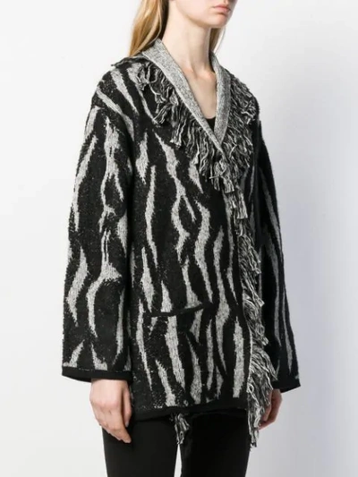 Shop Liu •jo Zebra Intarsia-knit Cardigan In Black