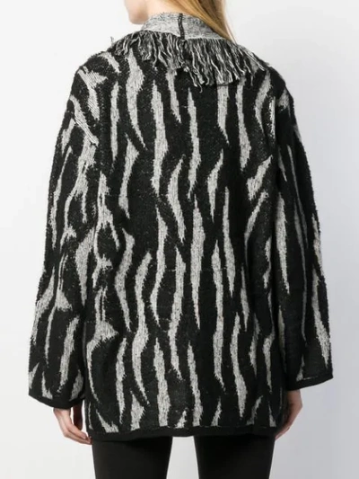 Shop Liu •jo Zebra Intarsia-knit Cardigan In Black