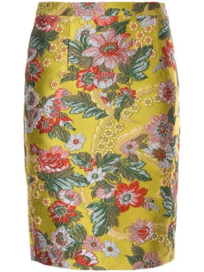 Shop Andrew Gn Floral Pattern Fitted Skirt In Yellow