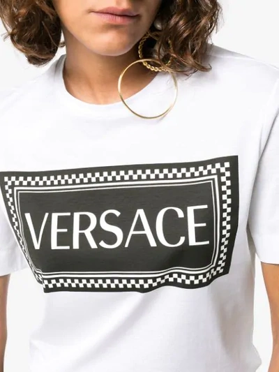 Shop Versace Logo And Check Print Cotton T-shirt - White