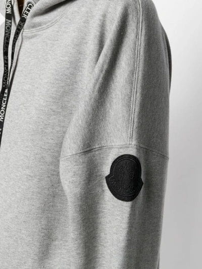 Shop Moncler Logo Drawstrings Hoodie In Grey
