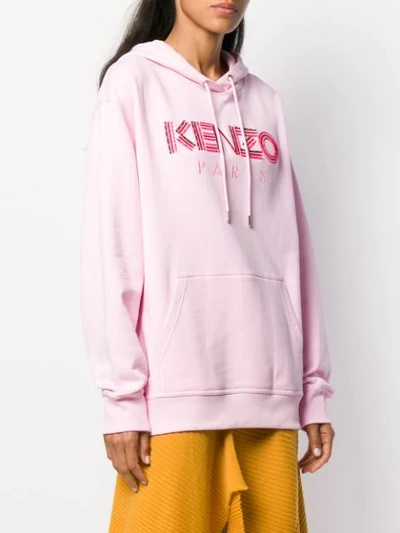 Shop Kenzo Embroidered Logo Hoodie In Pink