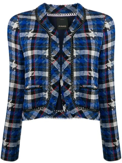 Shop Pinko Cropped Tweed Jacket In Blue