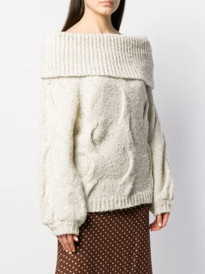 Shop Snobby Sheep Loose-fit Off-the-shoulder Jumper In Neutrals
