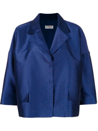 Shop Alberto Biani Oversized Cropped Jacket In Blue