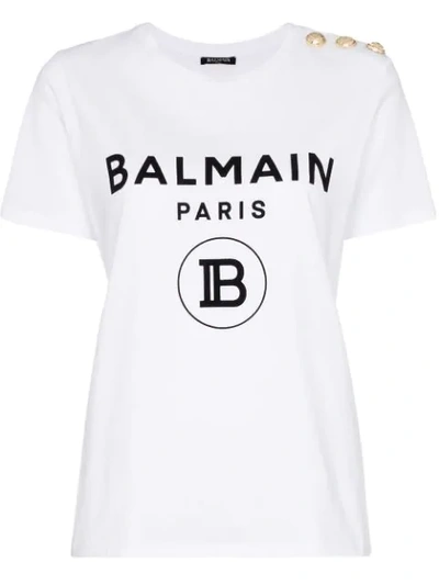 Shop Balmain Logo Print T-shirt In White